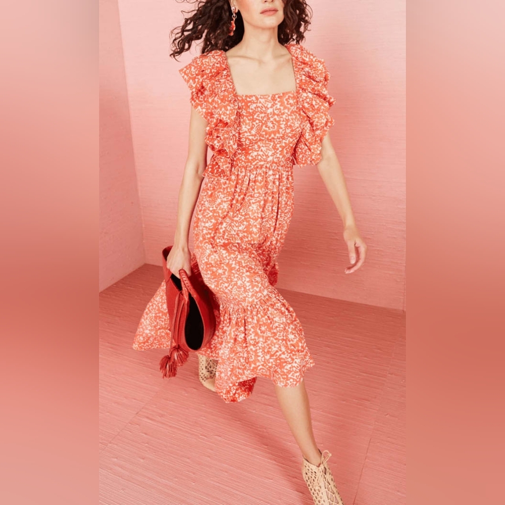 ULLA JOHNSON Freida Maxi Dress in Coral Batik 10.